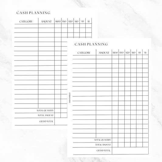 Cash Planning PRINTABLE - A5 PAPER