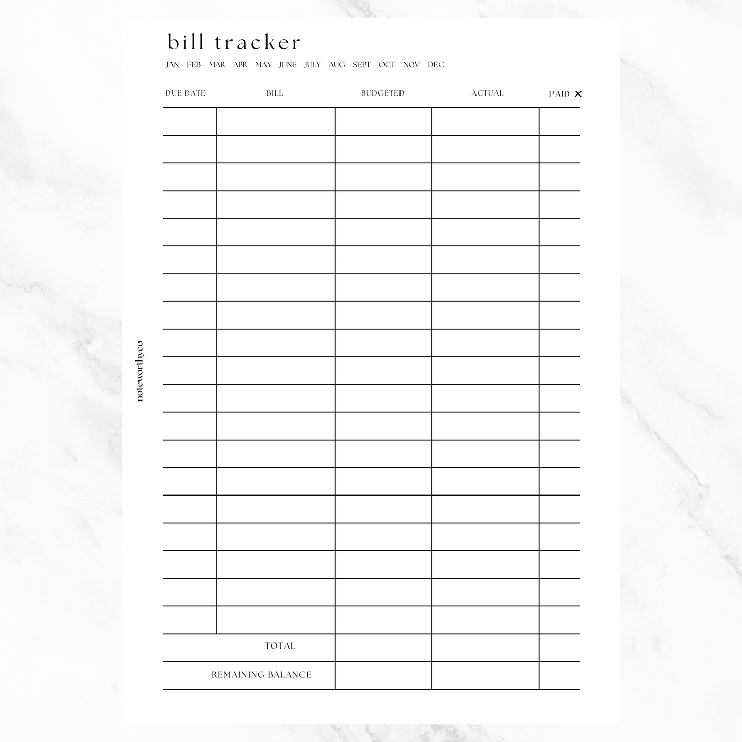 Bill Tracker PRINTABLE