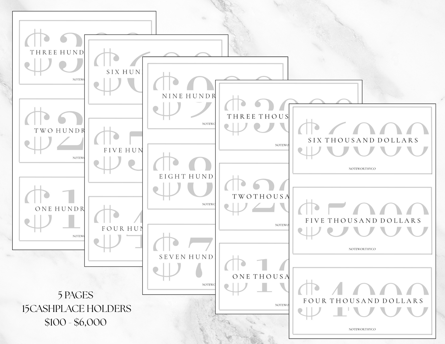 Cash Place Holders PRINTABLE