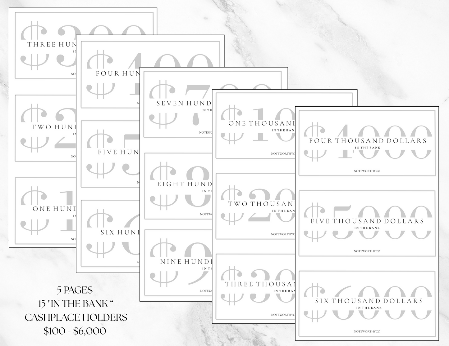 In the Bank Cash Place Holders PRINTABLE