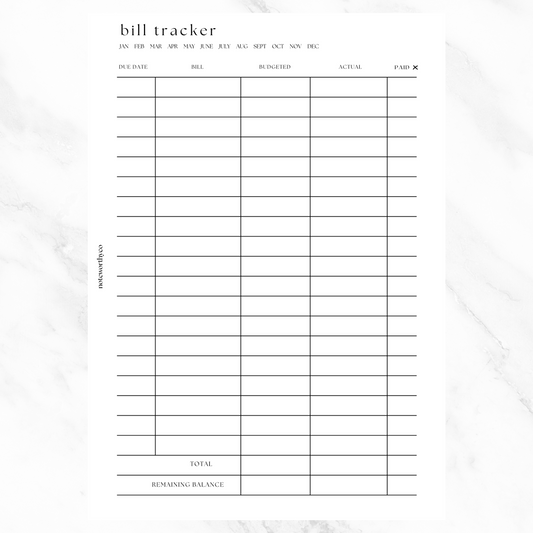 Bill Tracker PRINTABLE