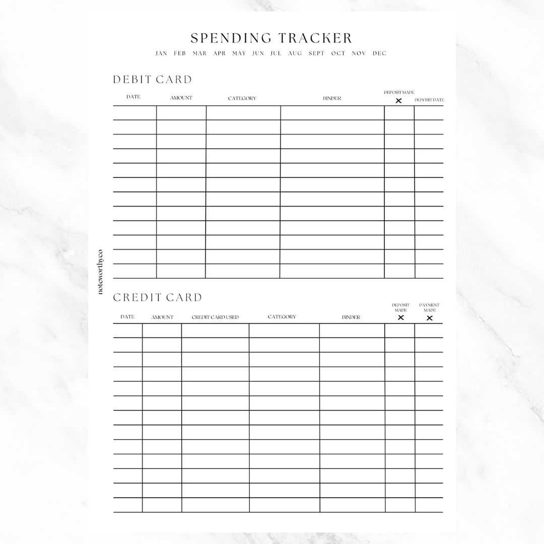 Spending Tracker PRINTABLE noteworthyco