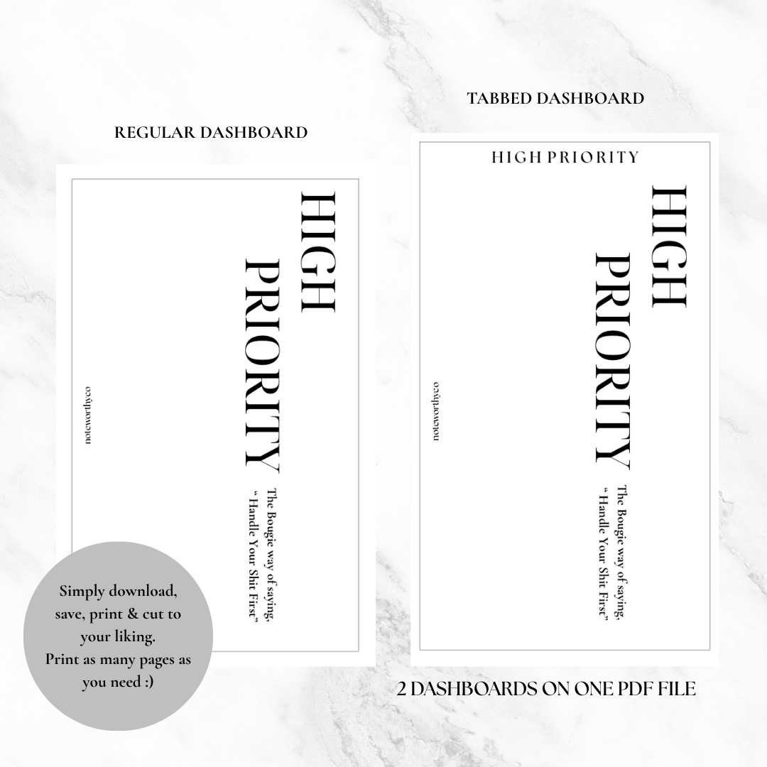 HIGH PRIORITY DASHBOARD - PRINTABLE