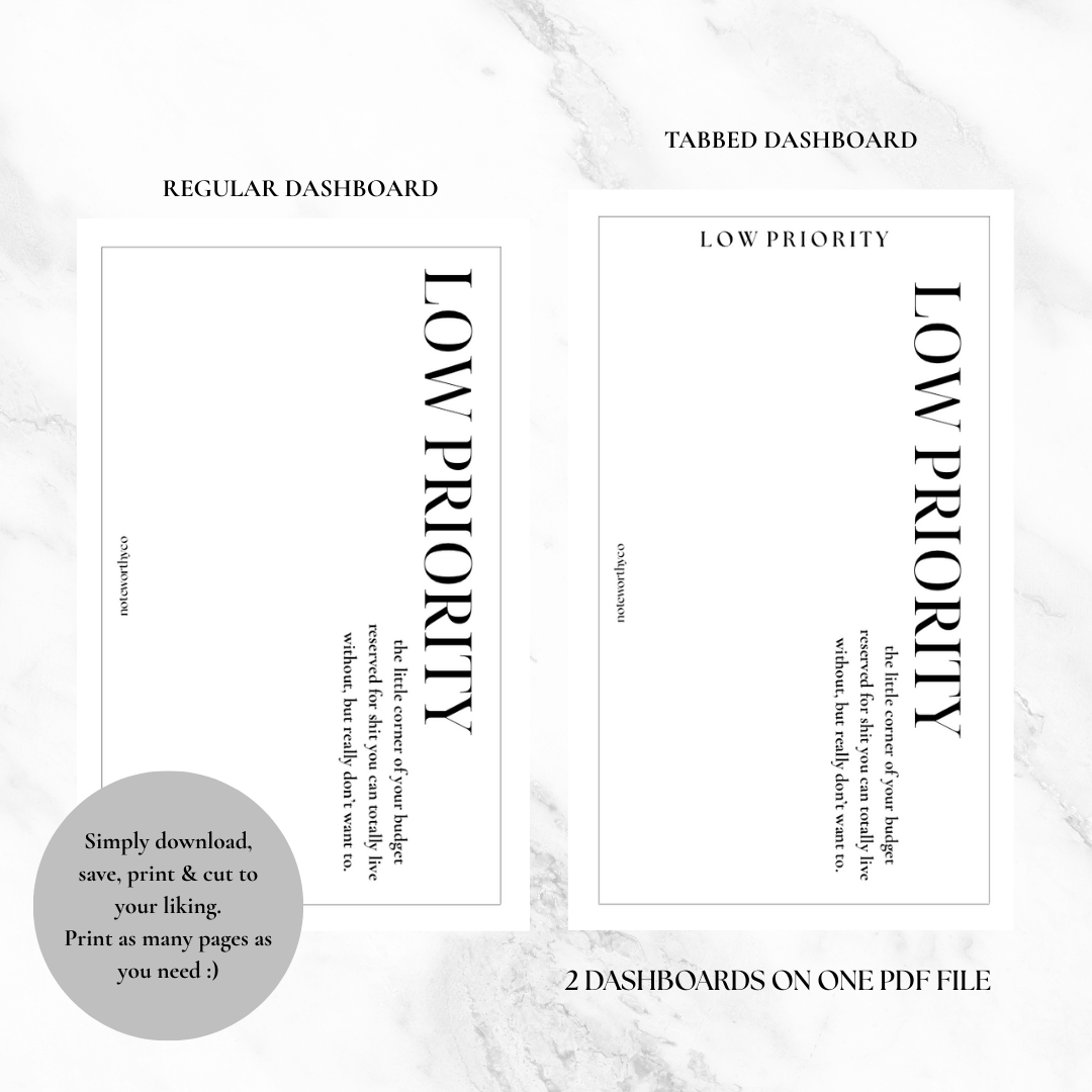 LOW PRIORITY DASHBOARD - PRINTABLE