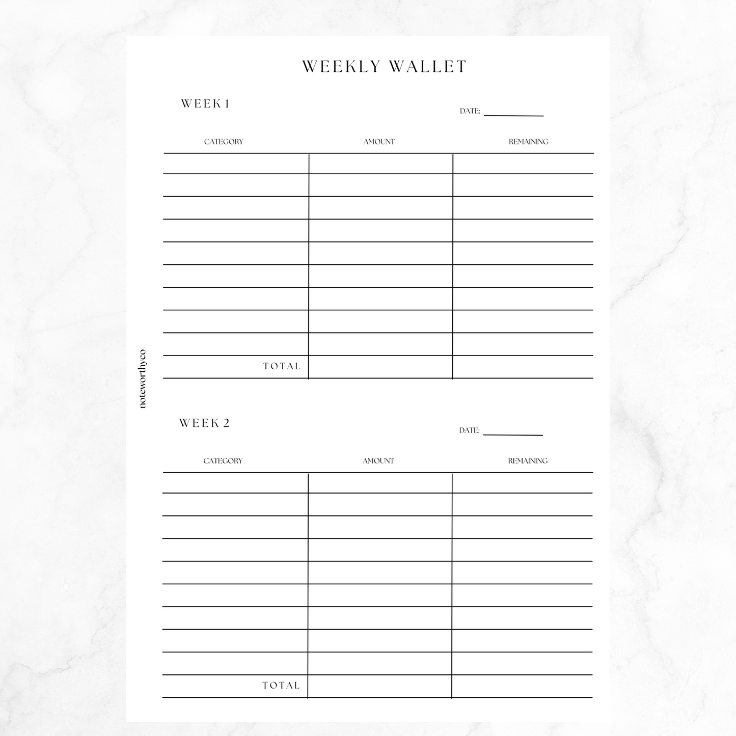 Weekly Wallet PRINTABLE