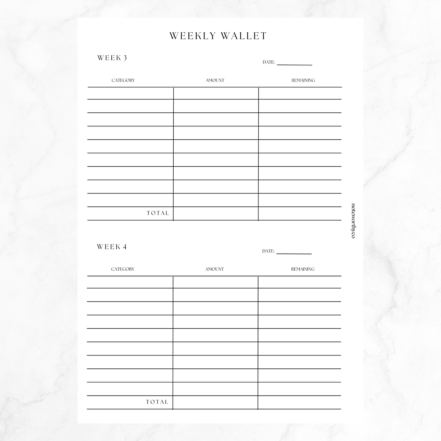 Weekly Wallet PRINTABLE