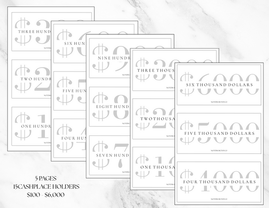 Cash Place Holders PRINTABLE