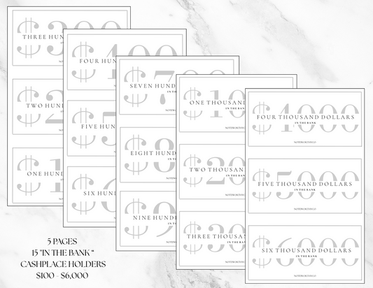 In the Bank Cash Place Holders PRINTABLE